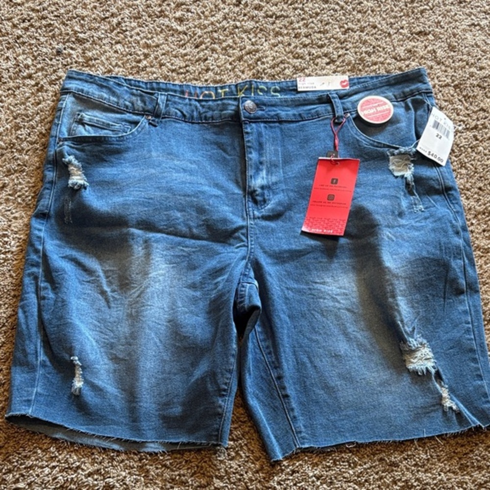 Hot kiss Distressed Blue Denim Shorts womens plus size 22 new Bermuda